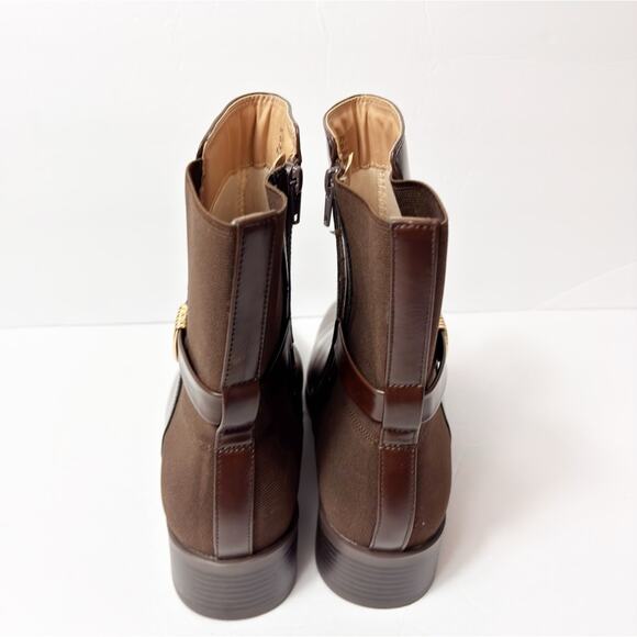 JOURNEE COLLECTION WOMENS AUBRIE STACKED HEEL BROWN GOLD  BOOTS SIZE 11 WIDE NEW - Picture 6 of 6